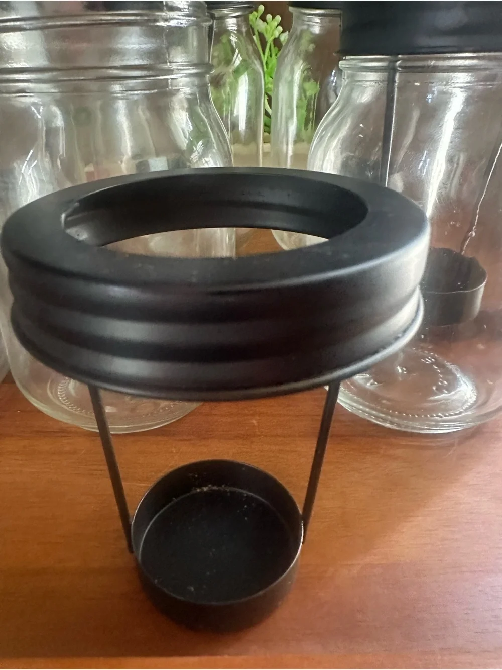 Clear Glass Hanging Candle Jar with Black Lid and Holder set of 6